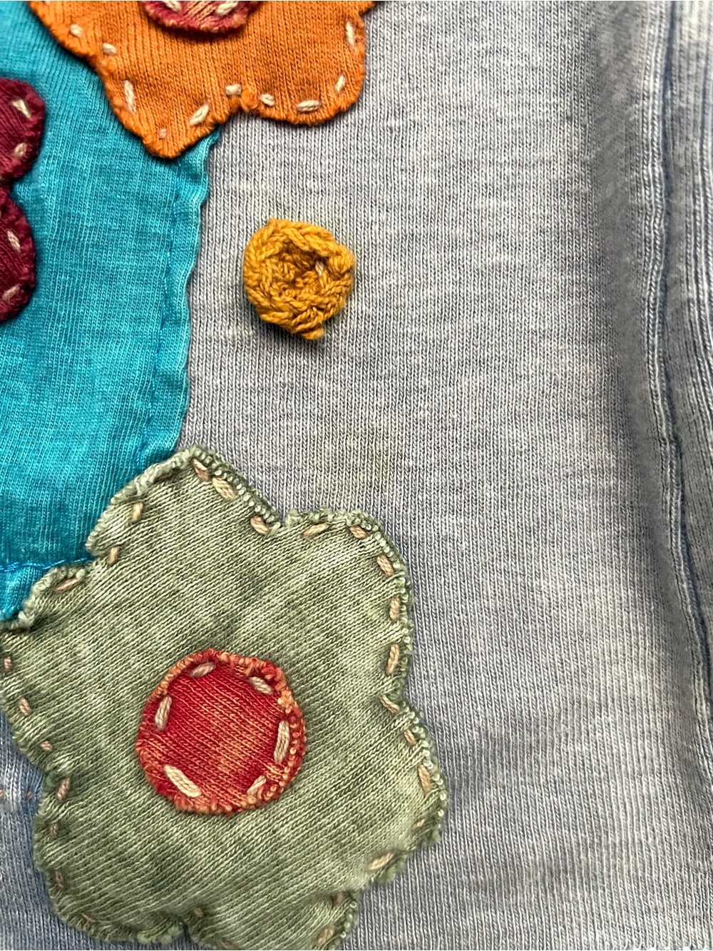 Vintage Gray Zip-Up Hoodie with Teal Panel & Multicolor Floral Patchwork S/M - Picture 8 of 10